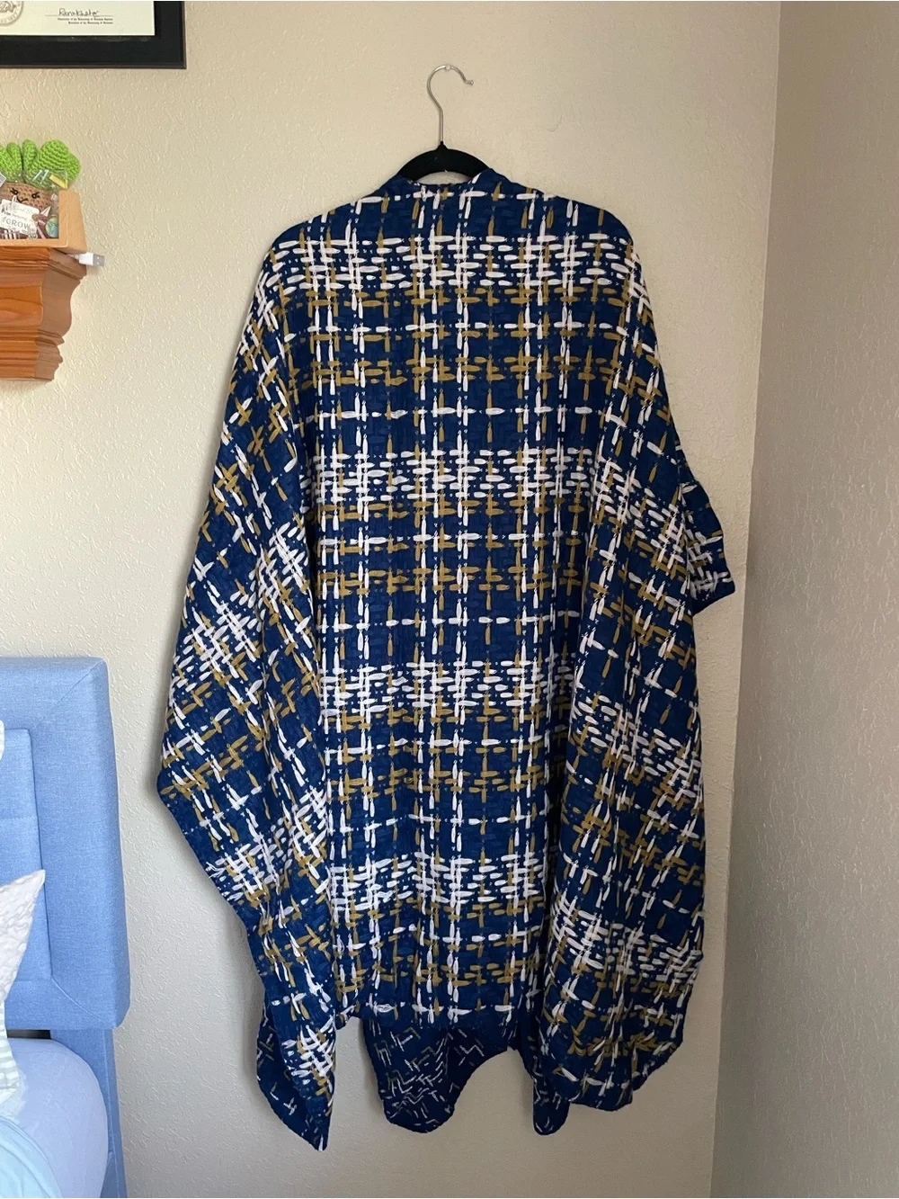 New World Market Plaid Wrap One Size Longline Blue Multicolor